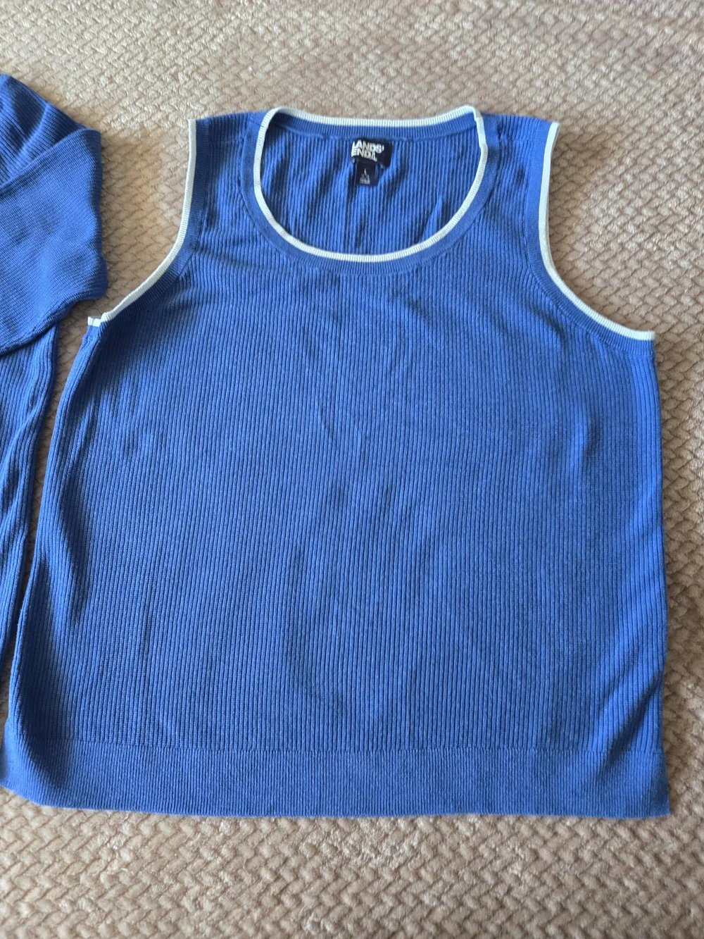 Lands' End Blue Cotton Twin Set Cardigan & Shell | Preppy Coastal Cottagecore L